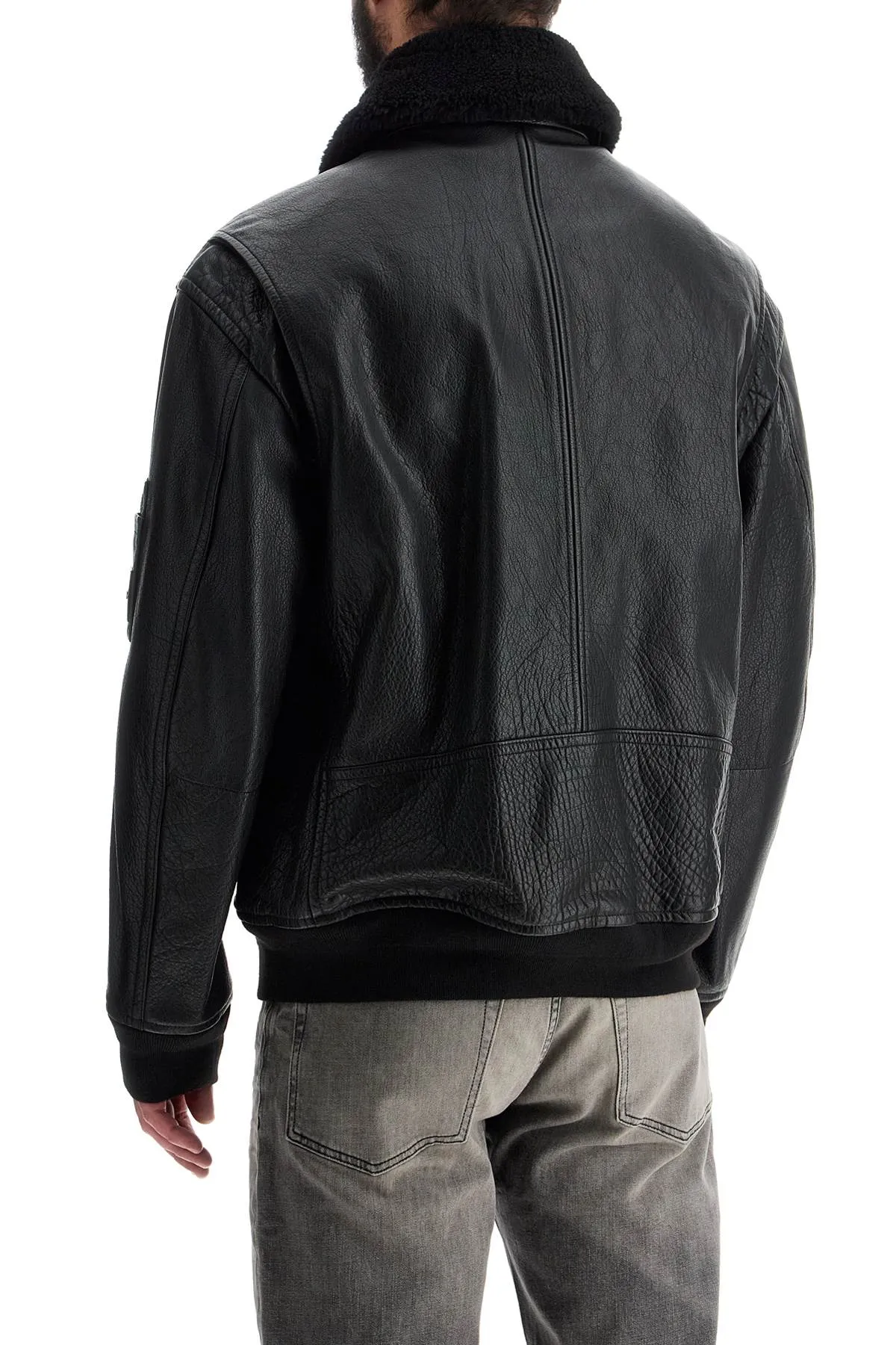 High-Collar Zip Leather Jacket