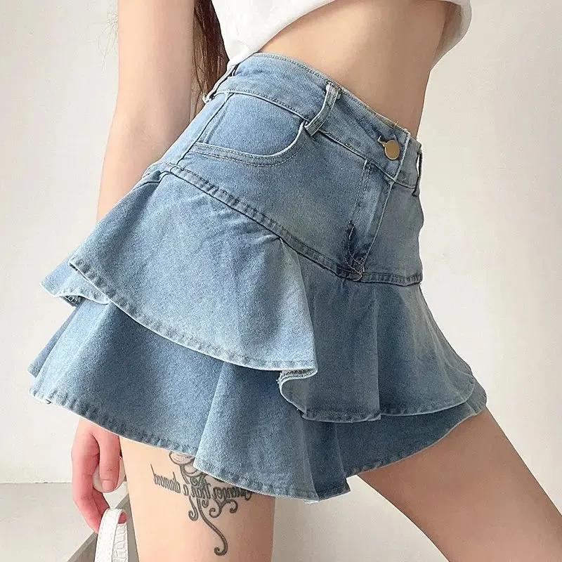 High Waist Slim Mini Ruffle Skirt for Summer