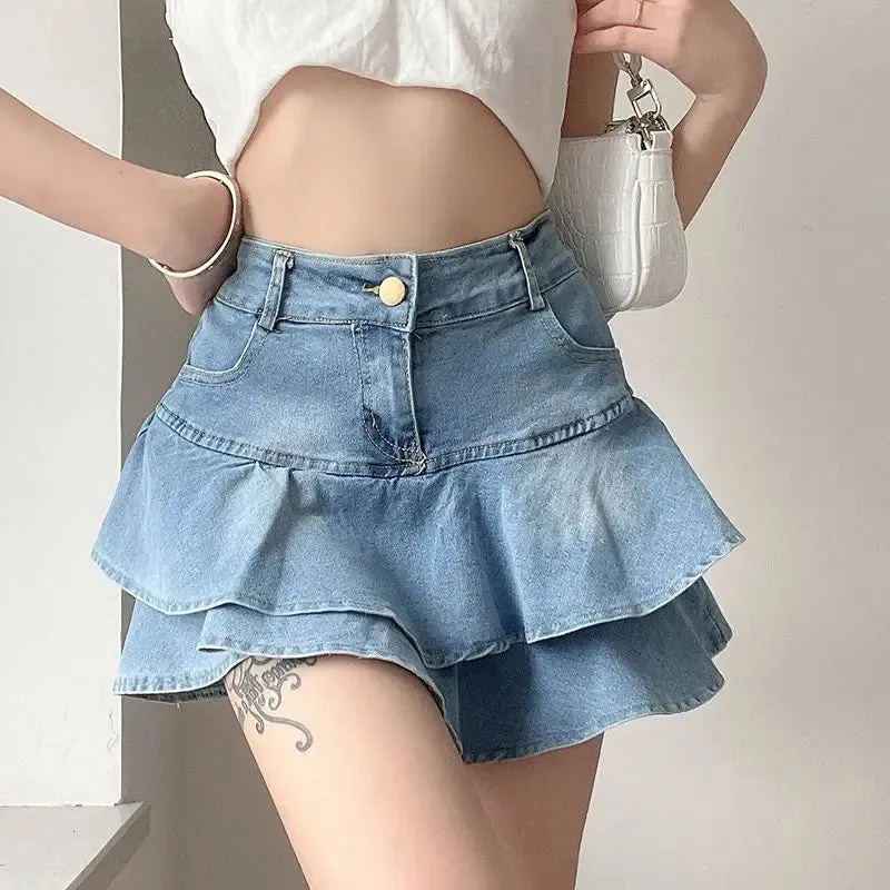 High Waist Slim Mini Ruffle Skirt for Summer