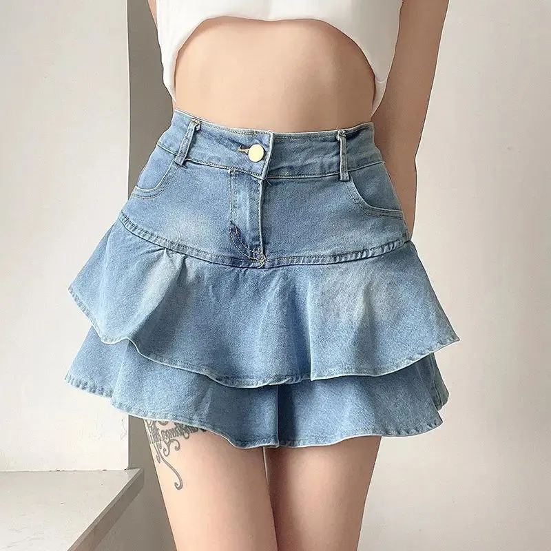 High Waist Slim Mini Ruffle Skirt for Summer