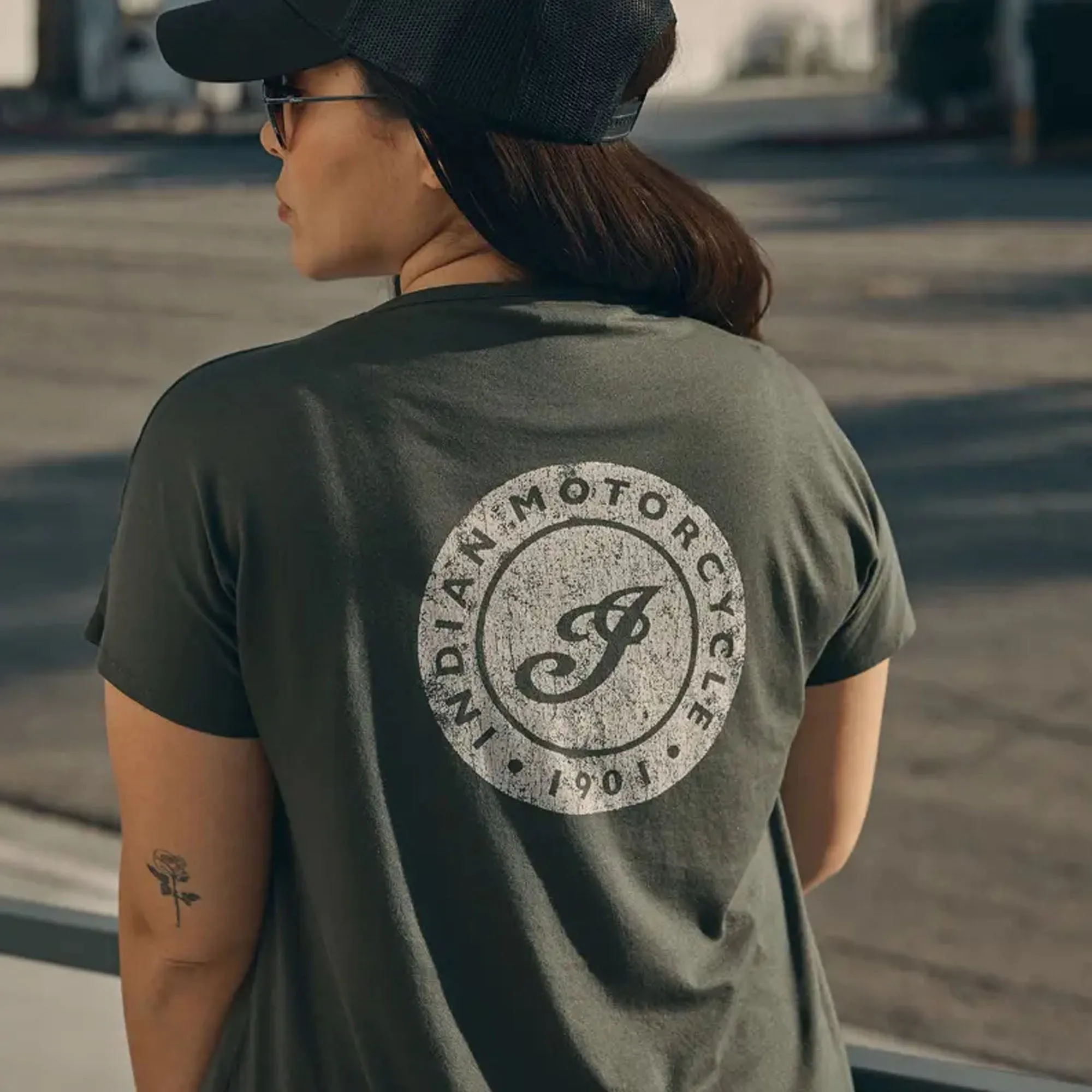 Indian Motorcycle  Womens Script Logo T-Shirt Tee Soft Cotton Classic Fit Green