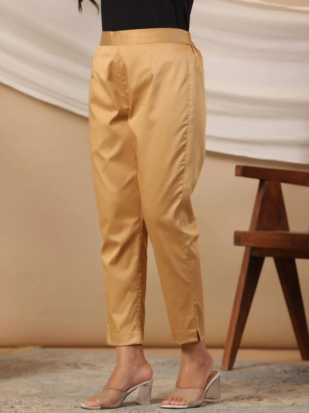 Juniper Gold Solid Lycra Women Drawstring Pants With Single Side Pocket