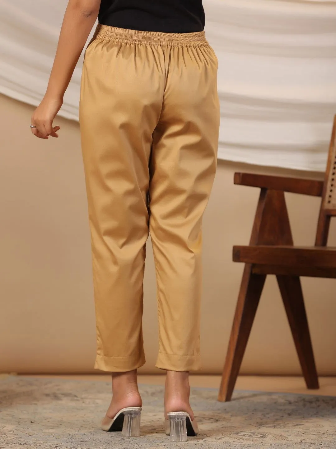 Juniper Gold Solid Lycra Women Drawstring Pants With Single Side Pocket
