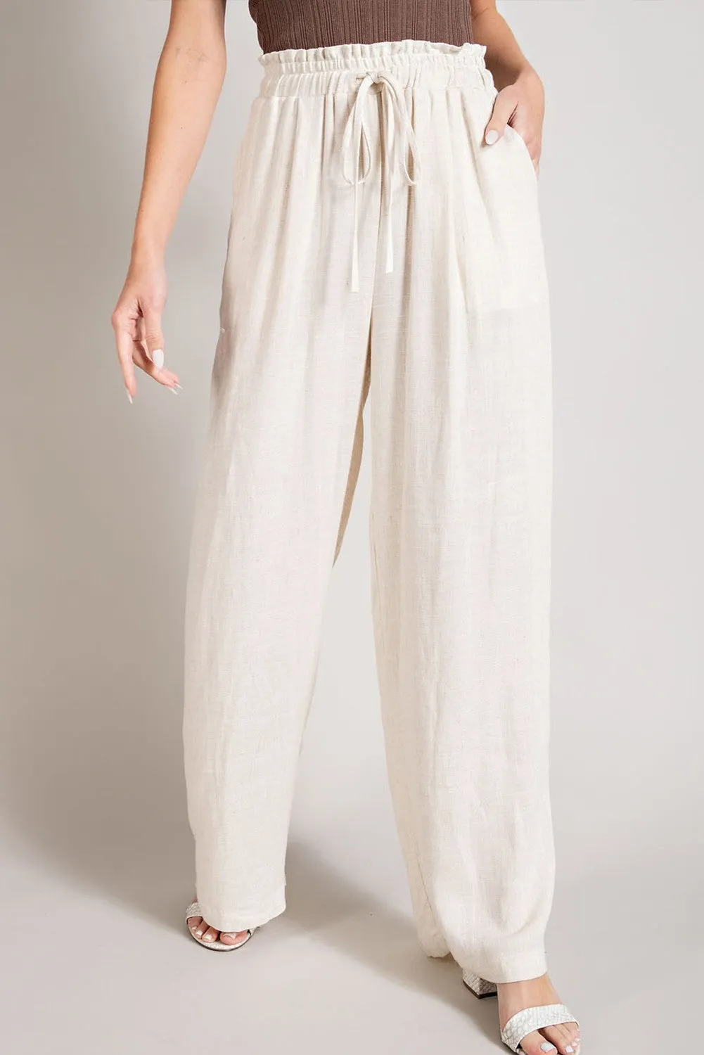 Kylie Drawstring Linen Pants - Oatmeal