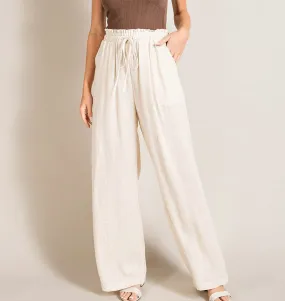 Kylie Drawstring Linen Pants - Oatmeal