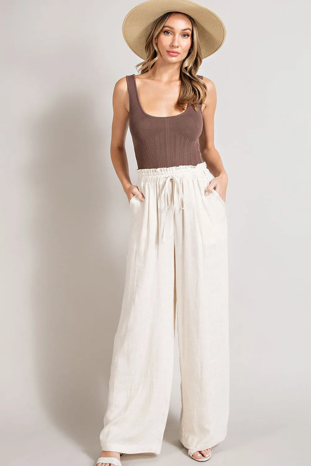 Kylie Drawstring Linen Pants - Oatmeal