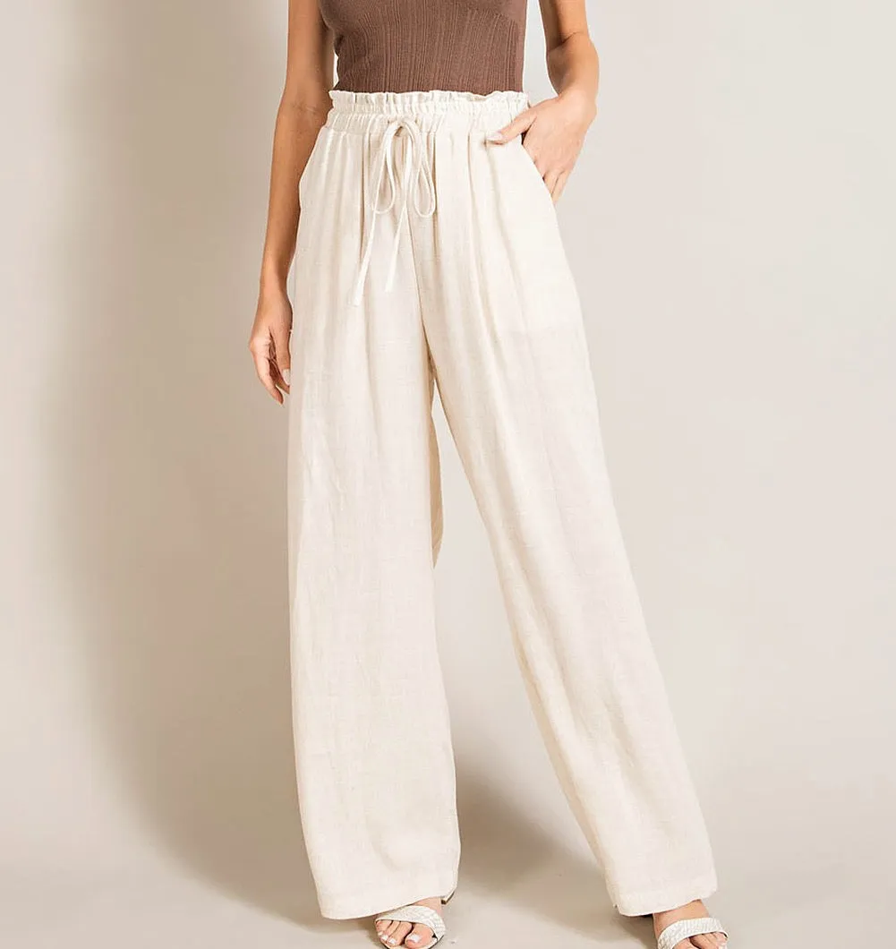 Kylie Drawstring Linen Pants - Oatmeal