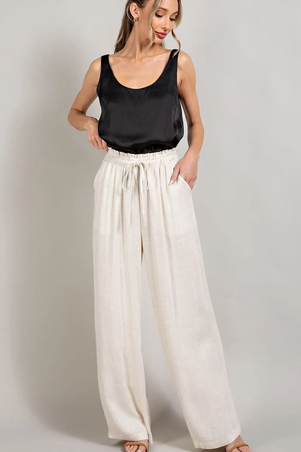 Kylie Drawstring Linen Pants - Oatmeal