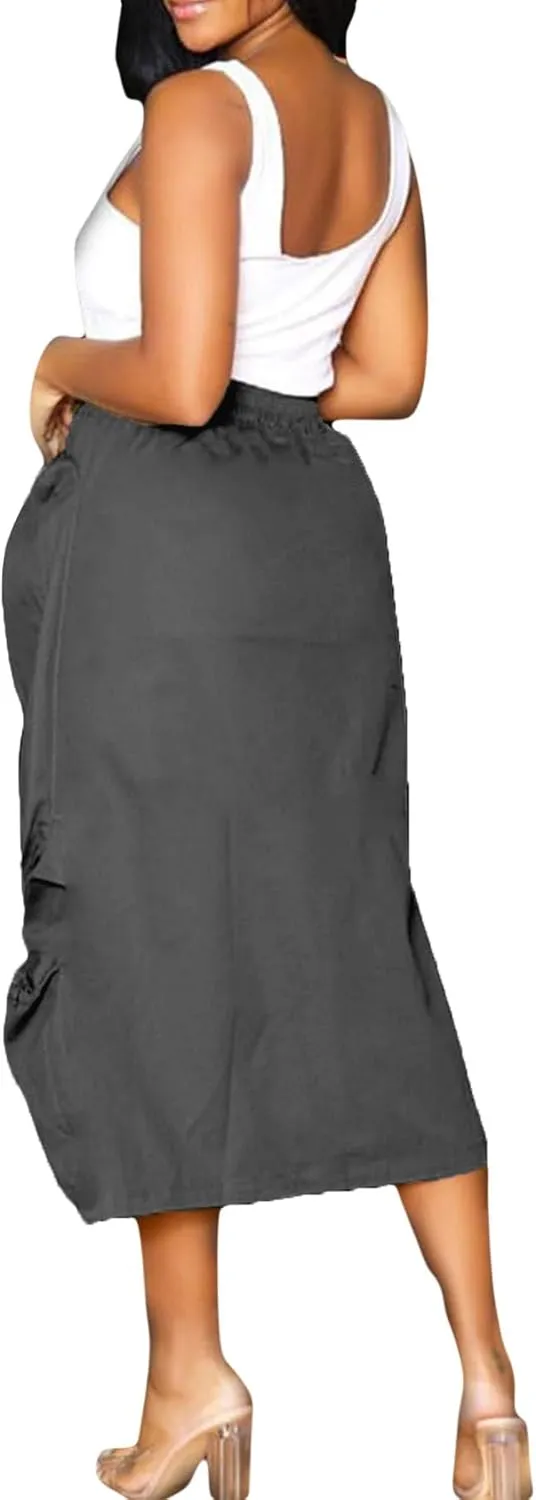 LAJIOJIO Cargo Skirts High Waisted Skirts for Women Front Split Slim Fit Casual Maxi Skirt Streetwear
