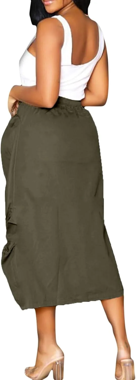 LAJIOJIO Cargo Skirts High Waisted Skirts for Women Front Split Slim Fit Casual Maxi Skirt Streetwear