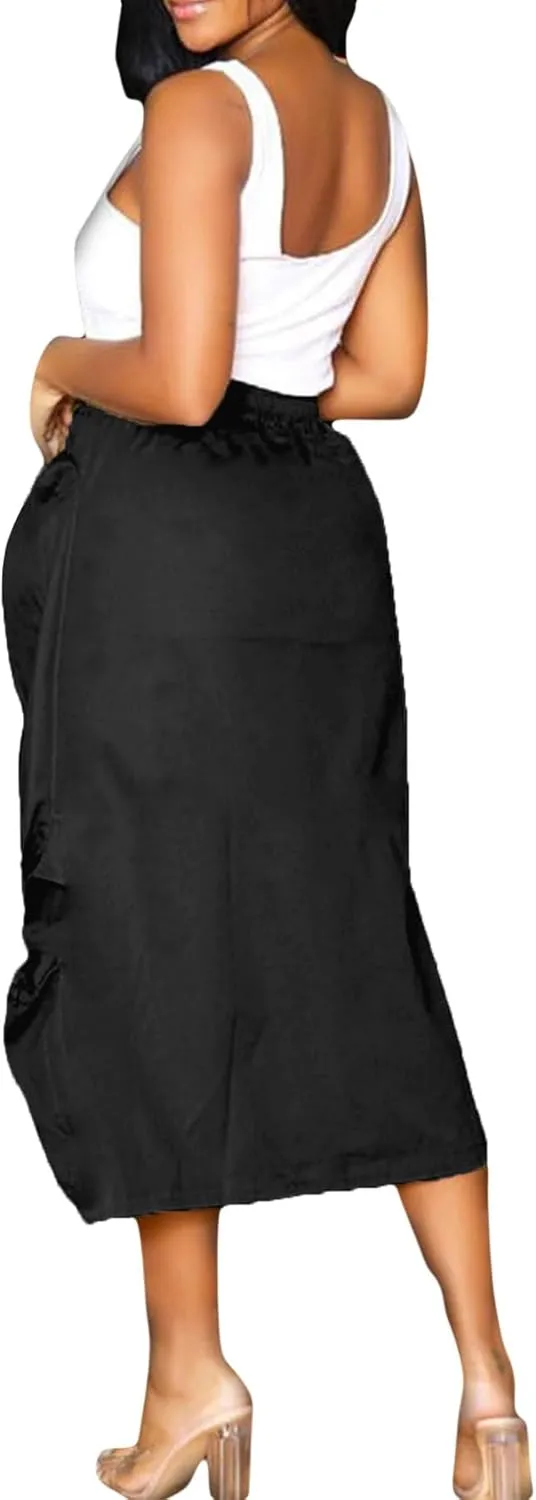 LAJIOJIO Cargo Skirts High Waisted Skirts for Women Front Split Slim Fit Casual Maxi Skirt Streetwear