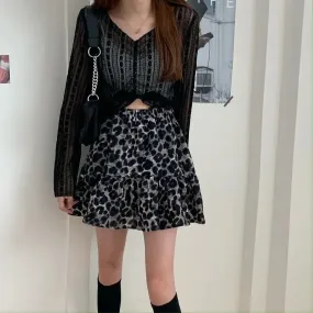Leopard Print Ruffle Coquette Street Patchwork Skirt