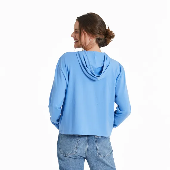 Life is Good W LS Boxy Hoodie Wavy Stripes CORNFLOWER BLUE