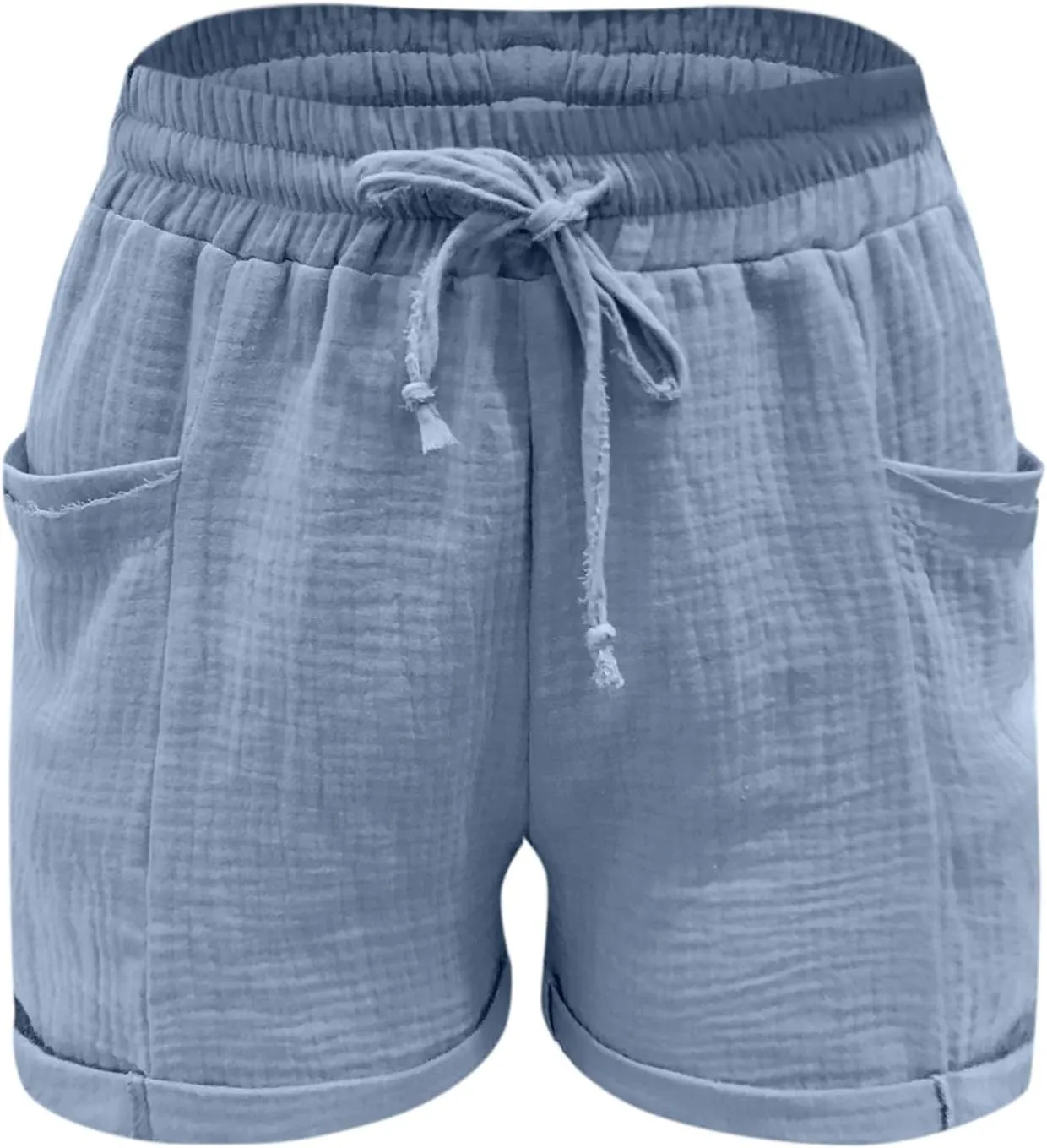 Linen Shorts for Women Casual Drawstring Elastic Waist Summer Shorts Wide Leg Lightweight Lounge Shorts with Pockets