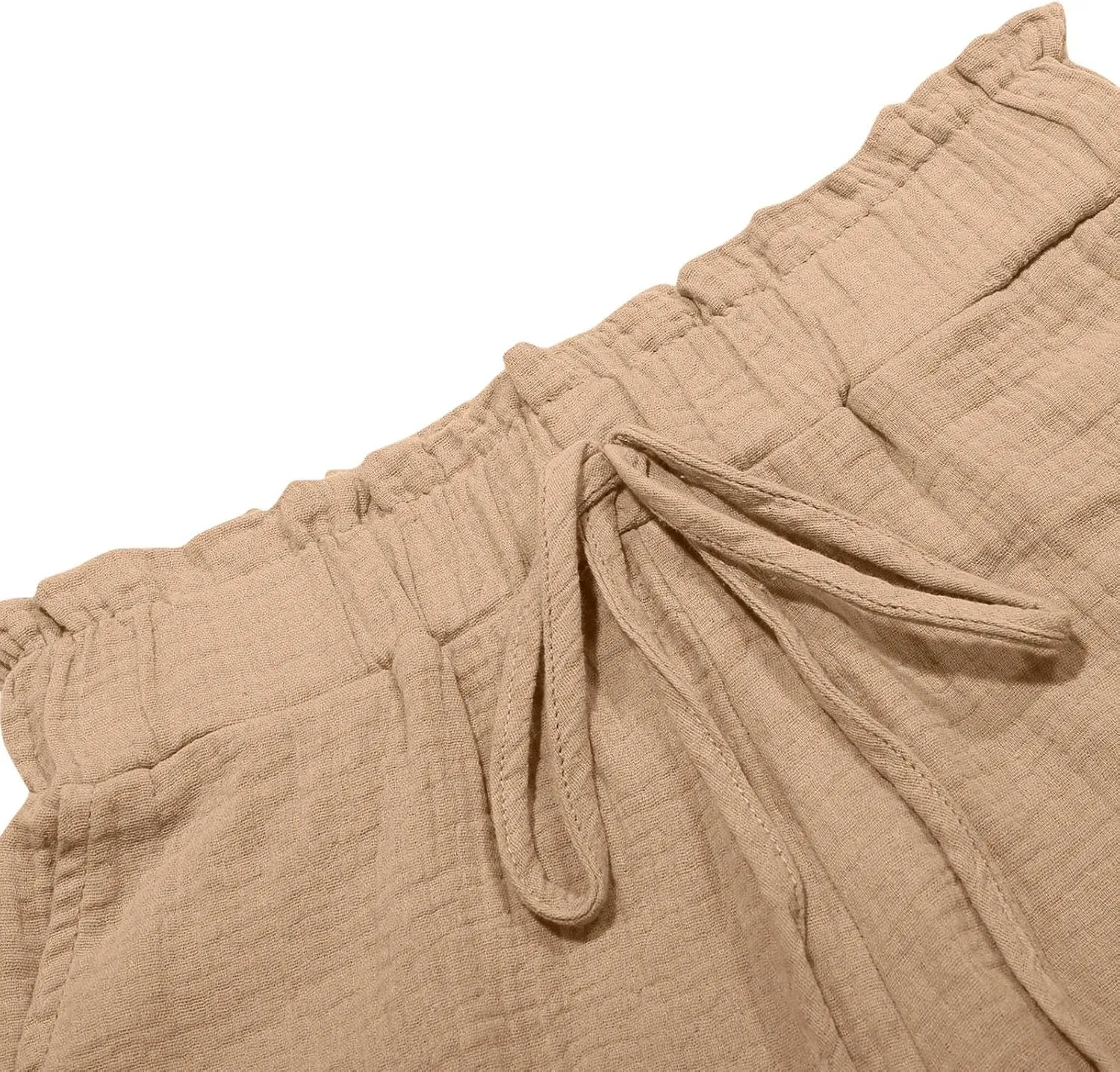 Linen Shorts for Women High Waisted Elastic Waist Summer Beach Shorts Casual Short Pants with Pockets