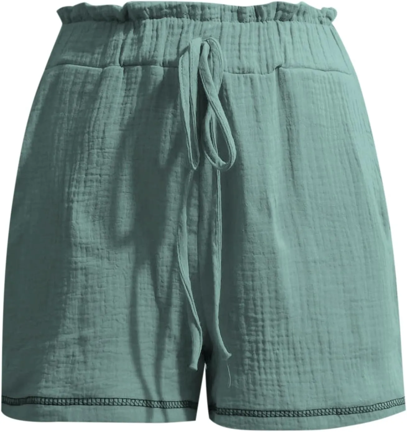 Linen Shorts for Women High Waisted Elastic Waist Summer Beach Shorts Casual Short Pants with Pockets