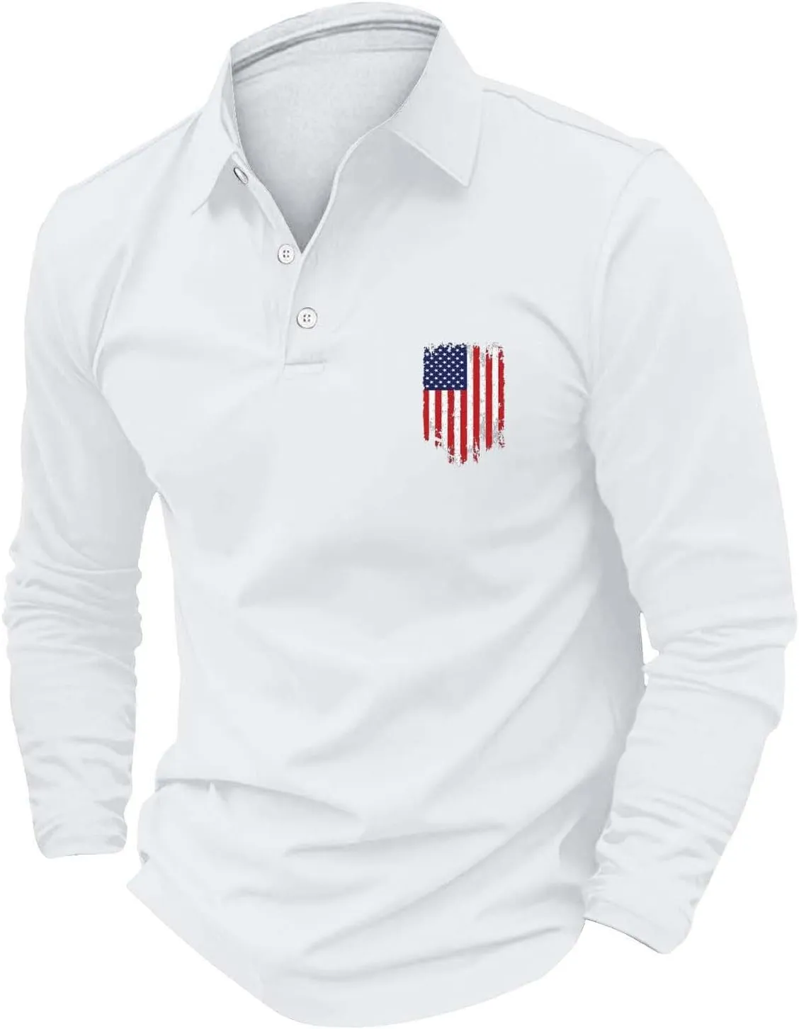 Long Sleeve Polo Shirts for Men Fashion America Flag Graphic Golf T Shirts Oversized Classic Work Office Pullover Top