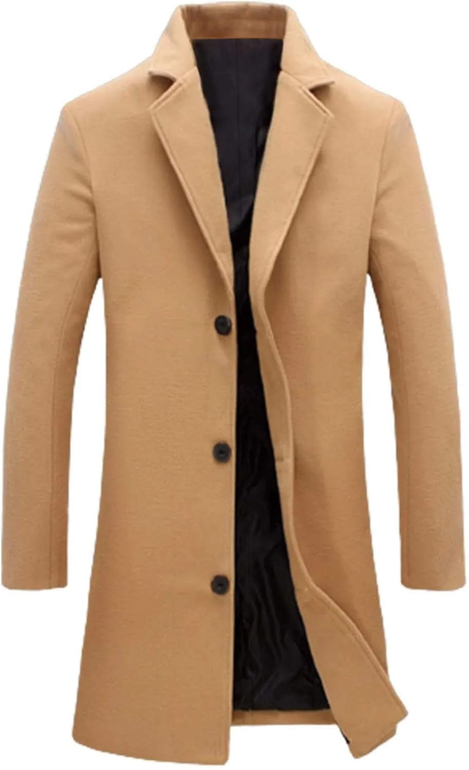 Men Casual Trench Coat Oversize Notched Lapel Single Breasted Mid Long Overcoat Stylish Classic Business Work Peacoat