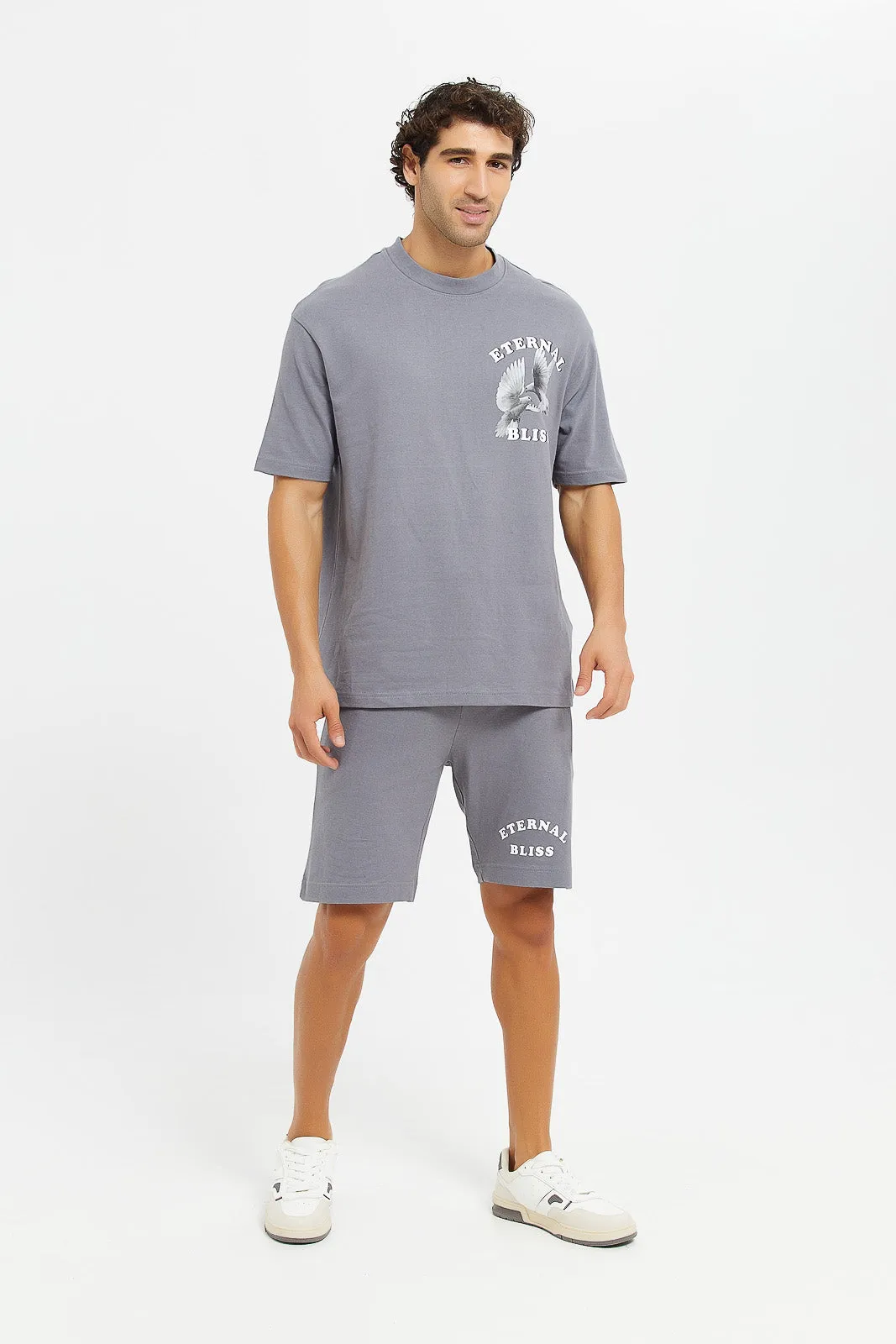 Men Grey Back Printed Lounge Shorts