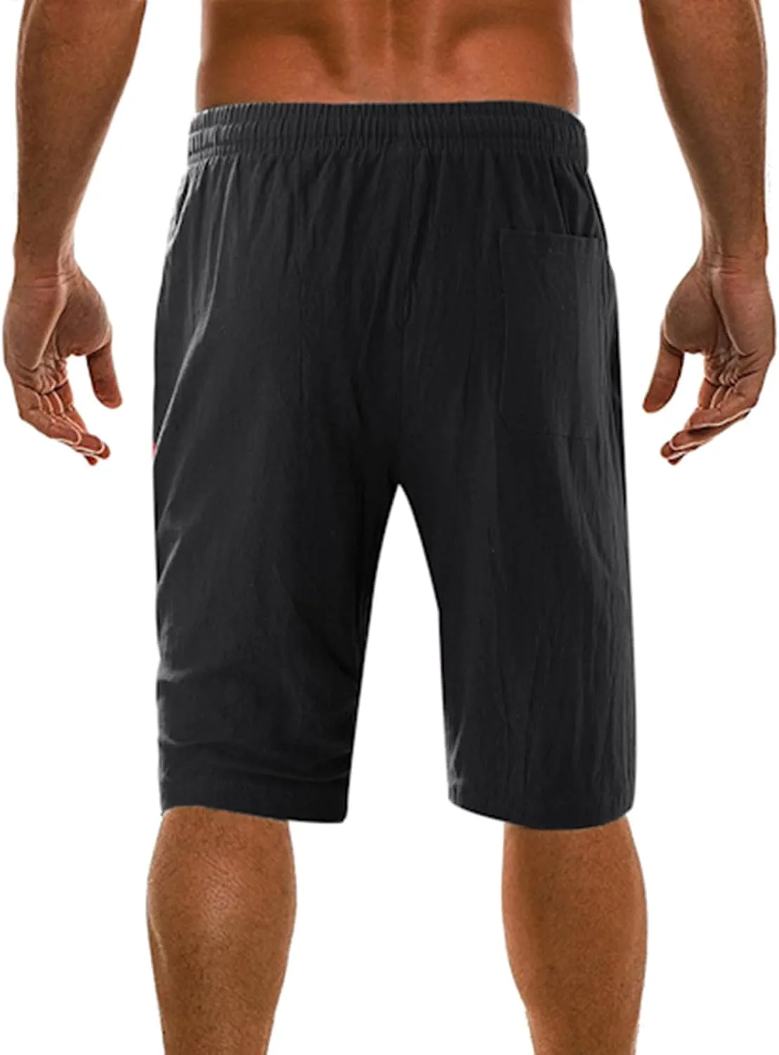 Men's Linen Shorts 2024 Flat Front Elastic Waist Shorts Summer Beach Vacation Shorts Lightweight Gym Workout Athletic Shorts