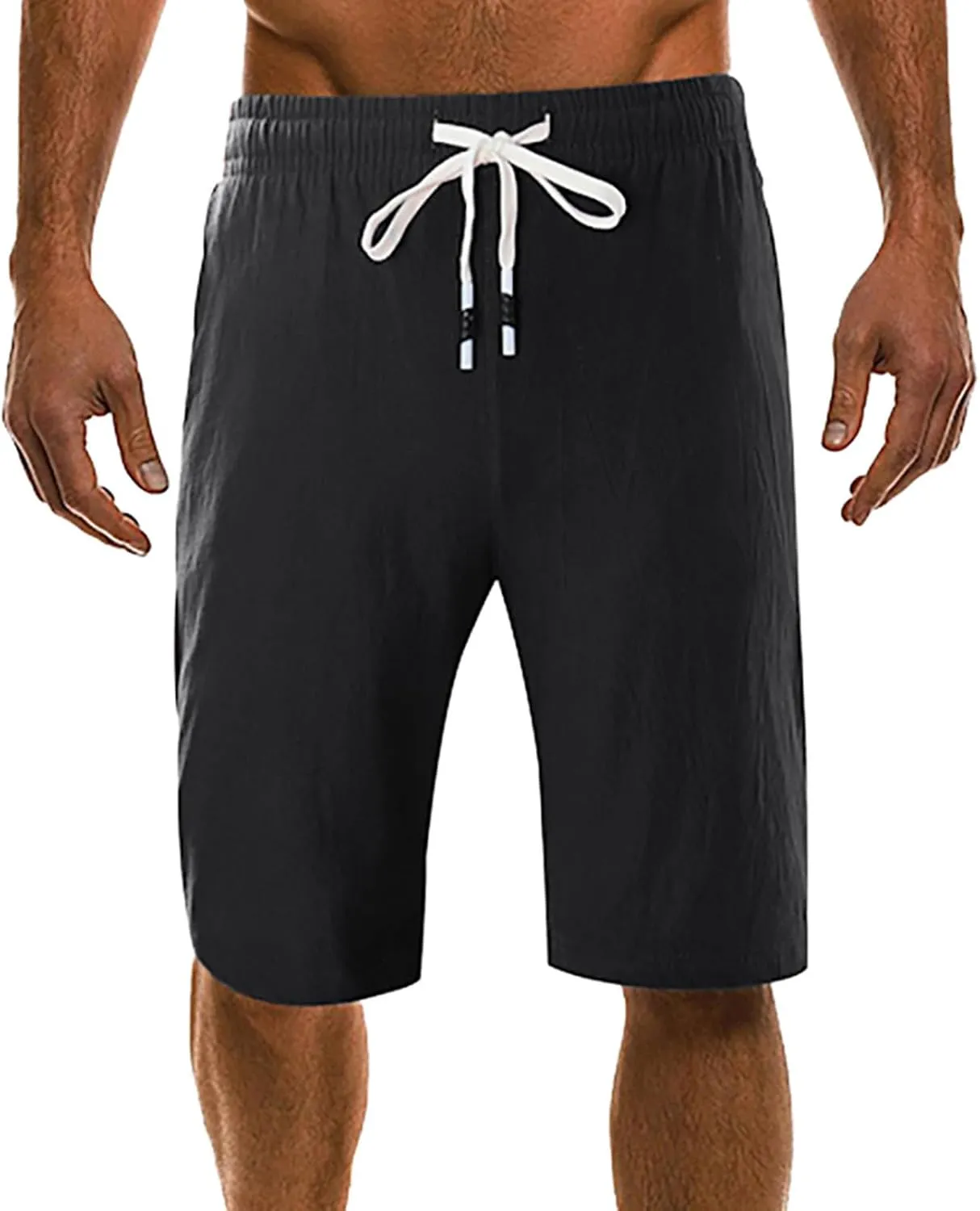 Men's Linen Shorts 2024 Flat Front Elastic Waist Shorts Summer Beach Vacation Shorts Lightweight Gym Workout Athletic Shorts
