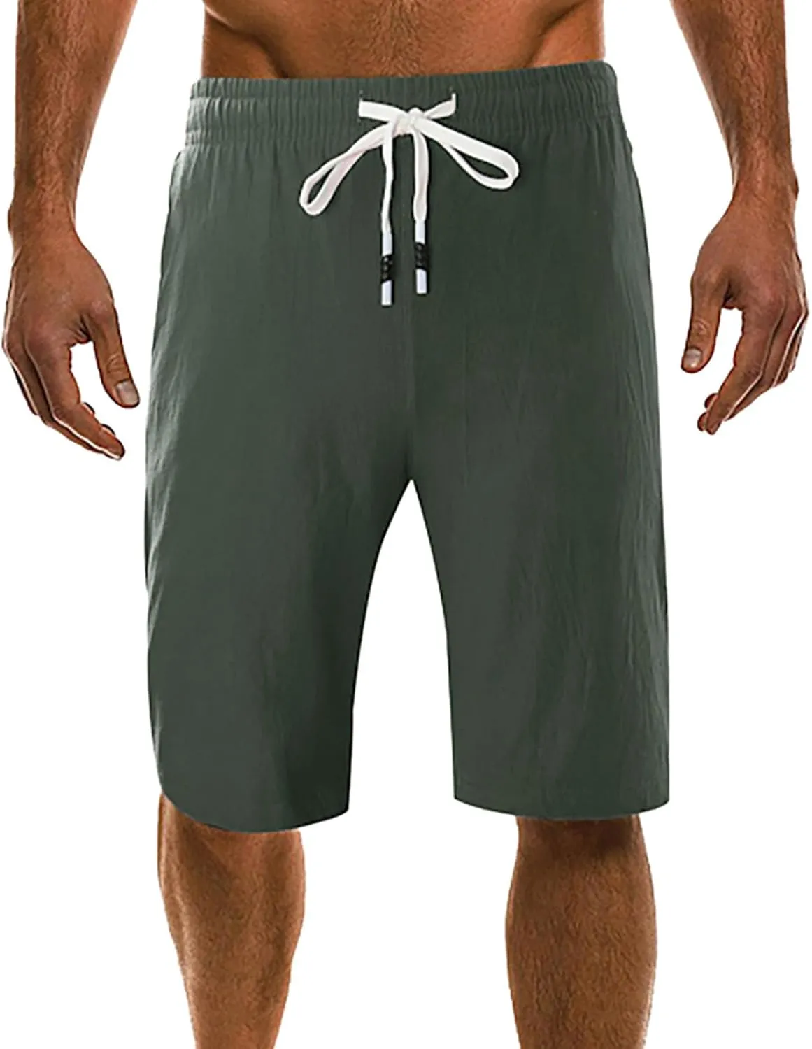 Men's Linen Shorts 2024 Flat Front Elastic Waist Shorts Summer Beach Vacation Shorts Lightweight Gym Workout Athletic Shorts
