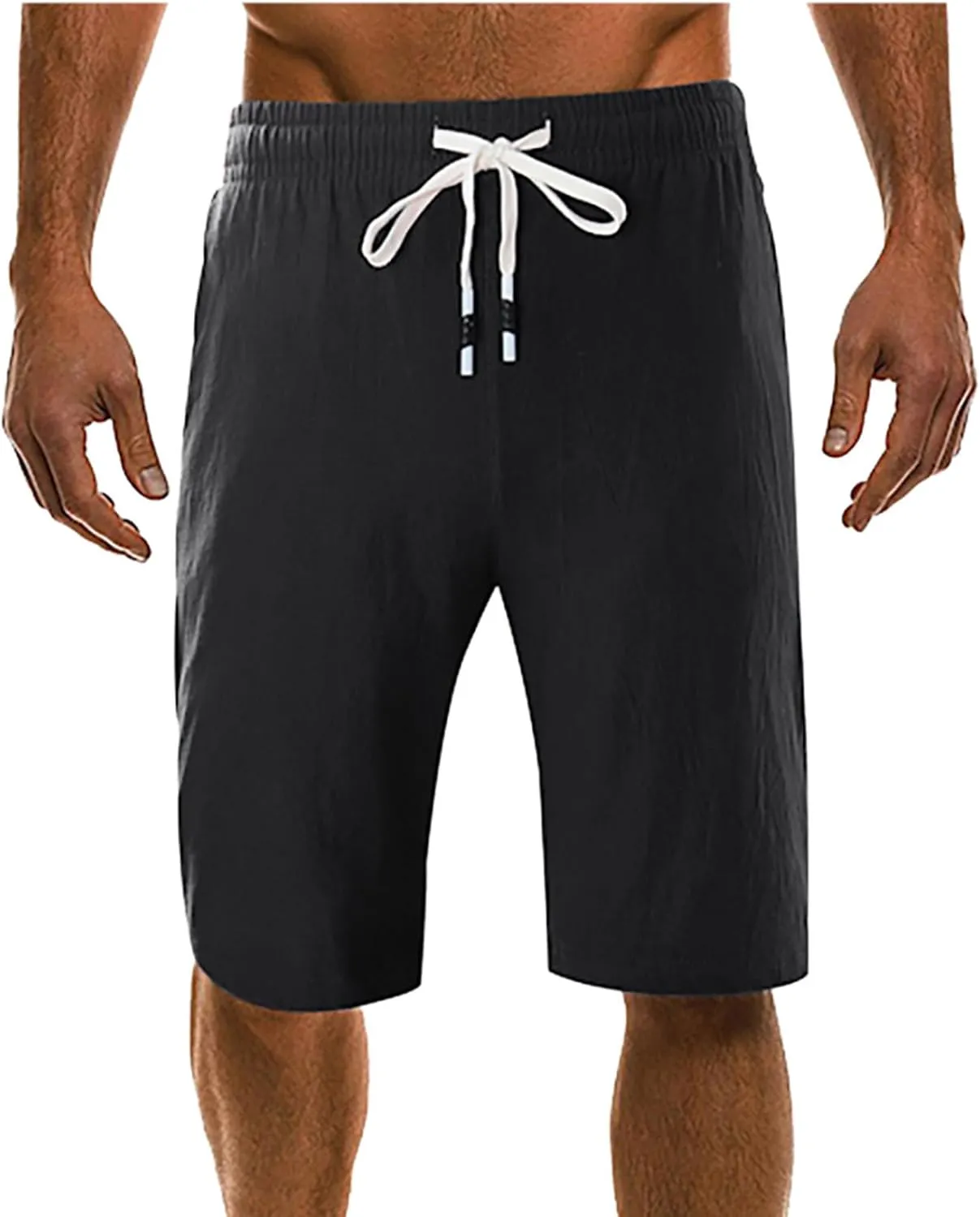 Men's Linen Shorts 2024 Flat Front Elastic Waist Shorts Summer Beach Vacation Shorts Lightweight Gym Workout Athletic Shorts