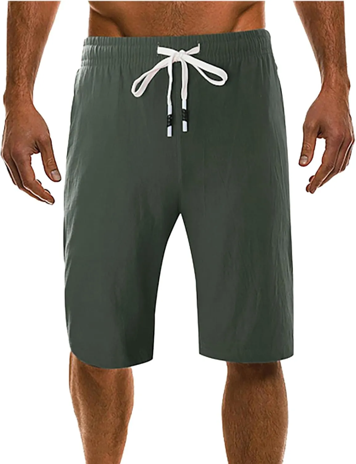 Men's Linen Shorts 2024 Flat Front Elastic Waist Shorts Summer Beach Vacation Shorts Lightweight Gym Workout Athletic Shorts