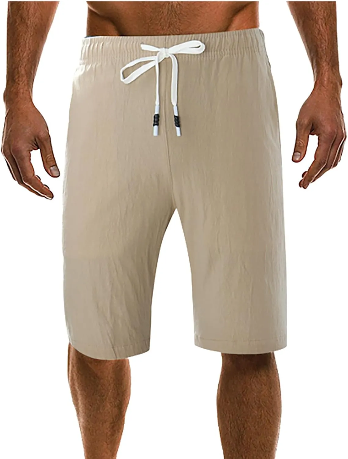 Men's Linen Shorts 2024 Flat Front Elastic Waist Shorts Summer Beach Vacation Shorts Lightweight Gym Workout Athletic Shorts
