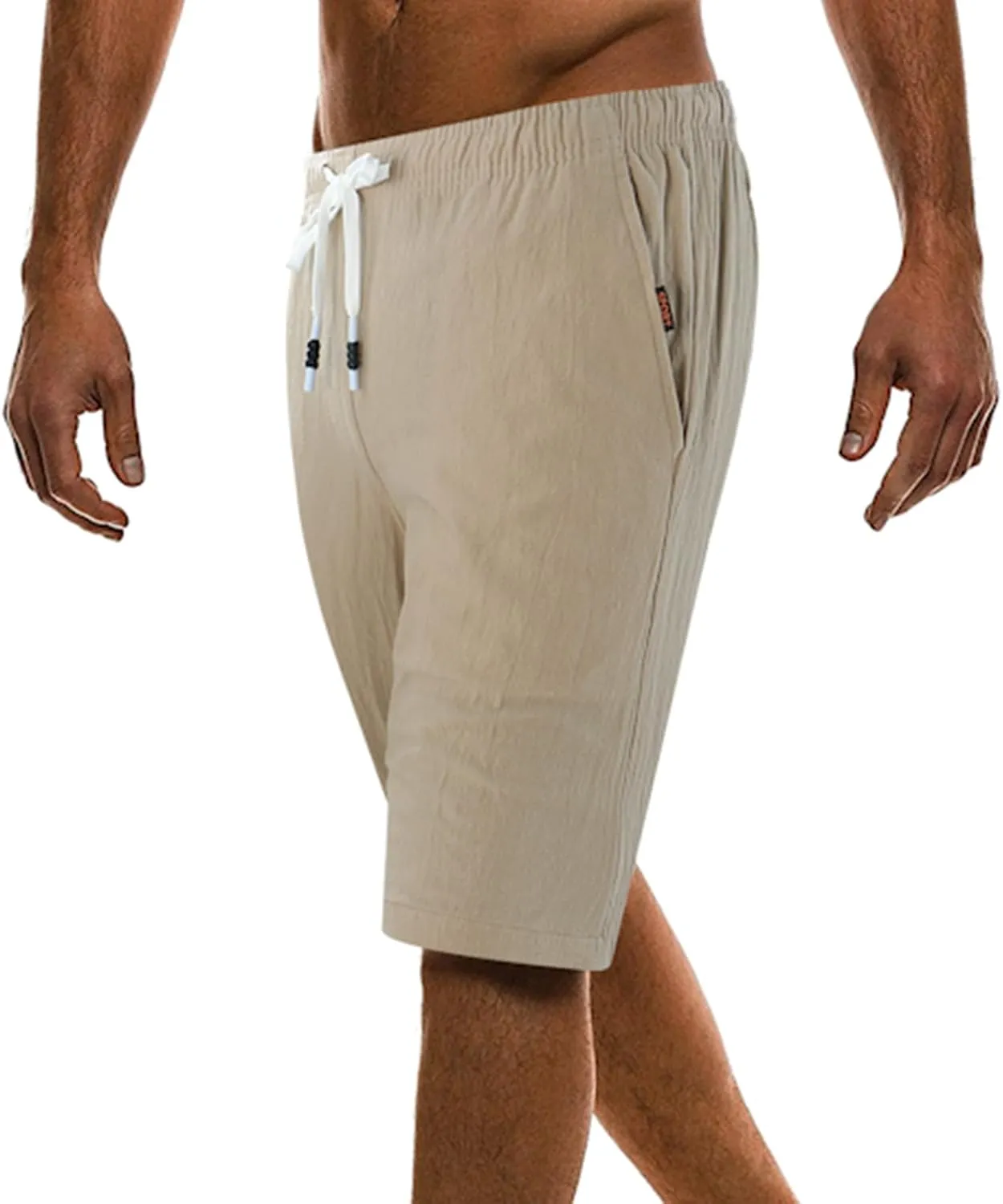 Men's Linen Shorts 2024 Flat Front Elastic Waist Shorts Summer Beach Vacation Shorts Lightweight Gym Workout Athletic Shorts