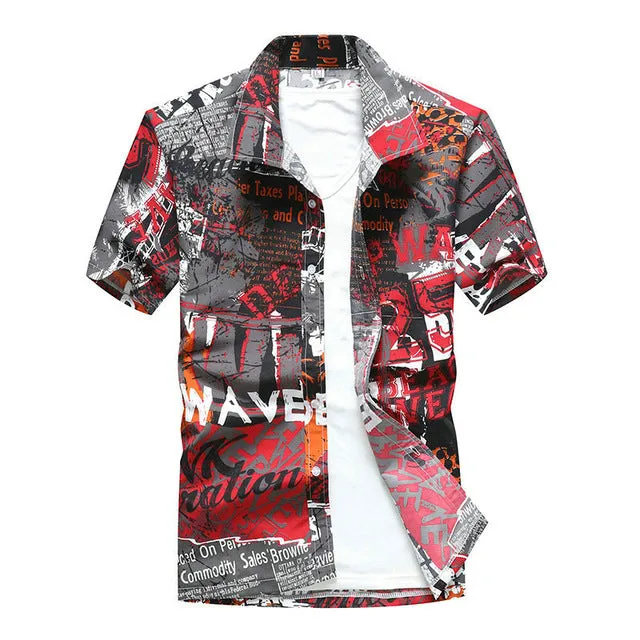 Mens Short Sleeve Hawaiian Fast drying Plus Size Summer Floral Shirt