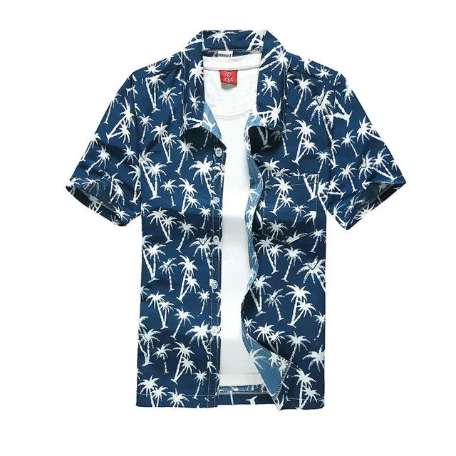 Mens Short Sleeve Hawaiian Fast drying Plus Size Summer Floral Shirt