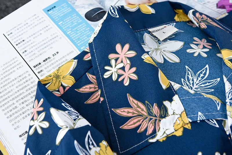 Mens Short Sleeve Hawaiian Fast drying Plus Size Summer Floral Shirt