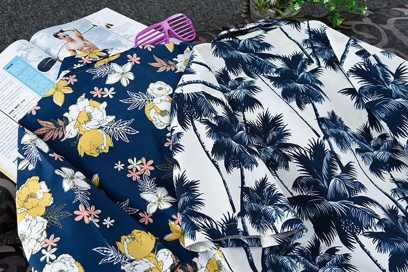 Mens Short Sleeve Hawaiian Fast drying Plus Size Summer Floral Shirt