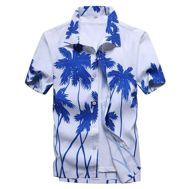 Mens Short Sleeve Hawaiian Fast drying Plus Size Summer Floral Shirt