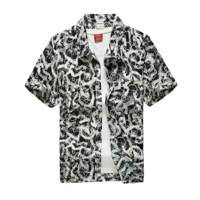 Mens Short Sleeve Hawaiian Fast drying Plus Size Summer Floral Shirt