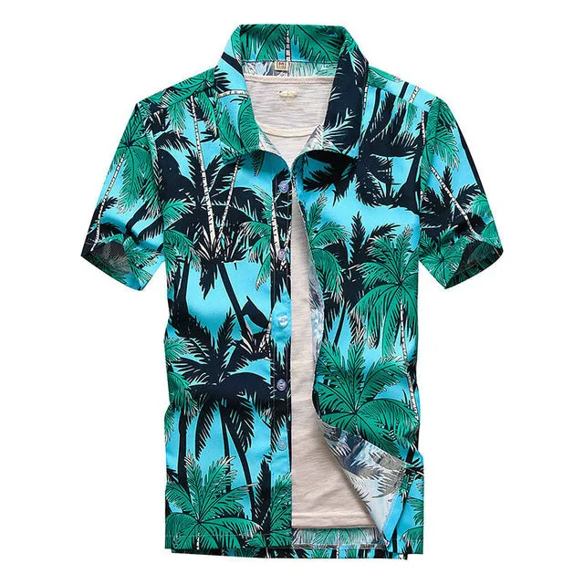 Mens Short Sleeve Hawaiian Fast drying Plus Size Summer Floral Shirt