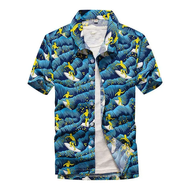 Mens Short Sleeve Hawaiian Fast drying Plus Size Summer Floral Shirt