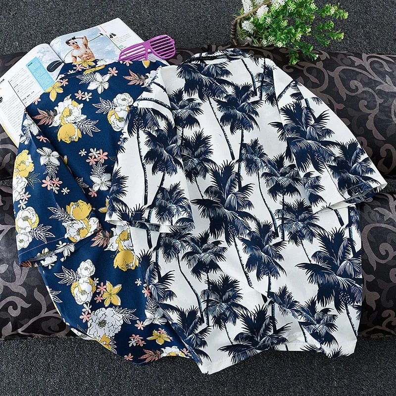Mens Short Sleeve Hawaiian Fast drying Plus Size Summer Floral Shirt
