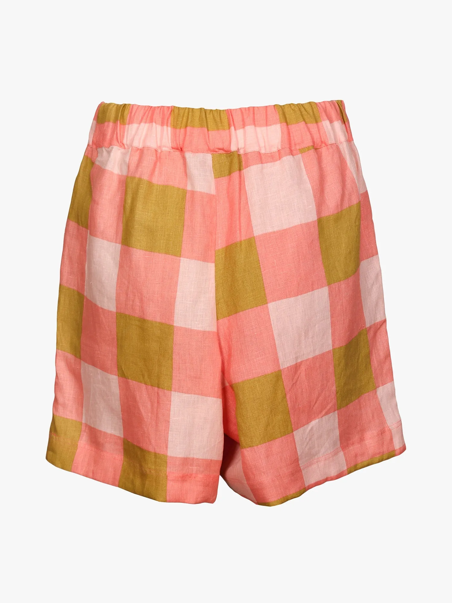 Michel Linen Shorts Xadrez Rose