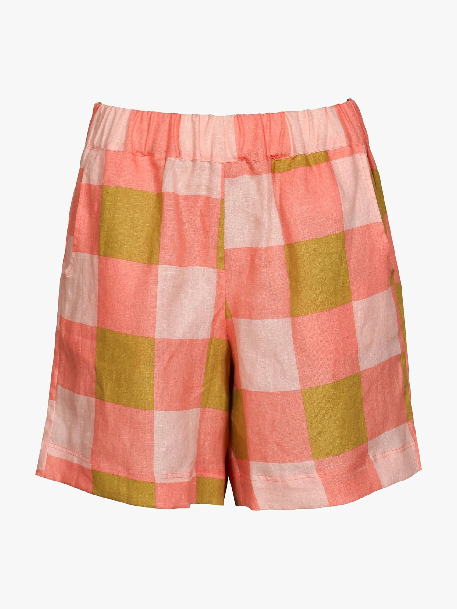 Michel Linen Shorts Xadrez Rose