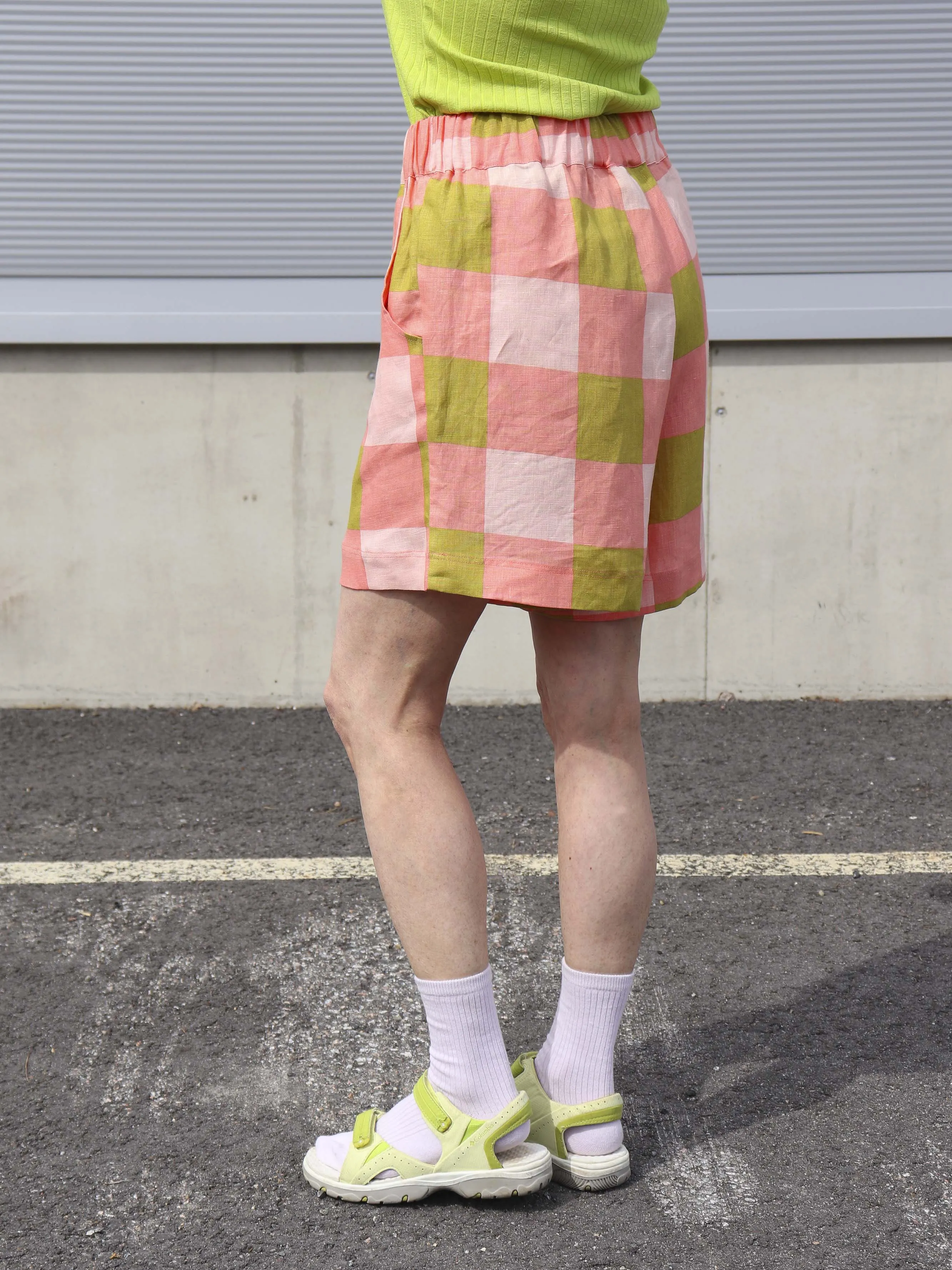 Michel Linen Shorts Xadrez Rose