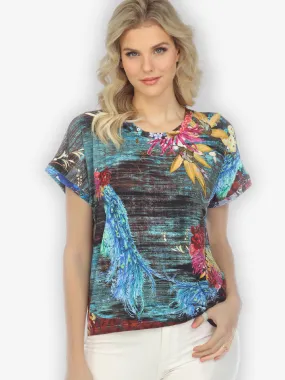 Peacock Cherry Tree Cap Sleeves Tee