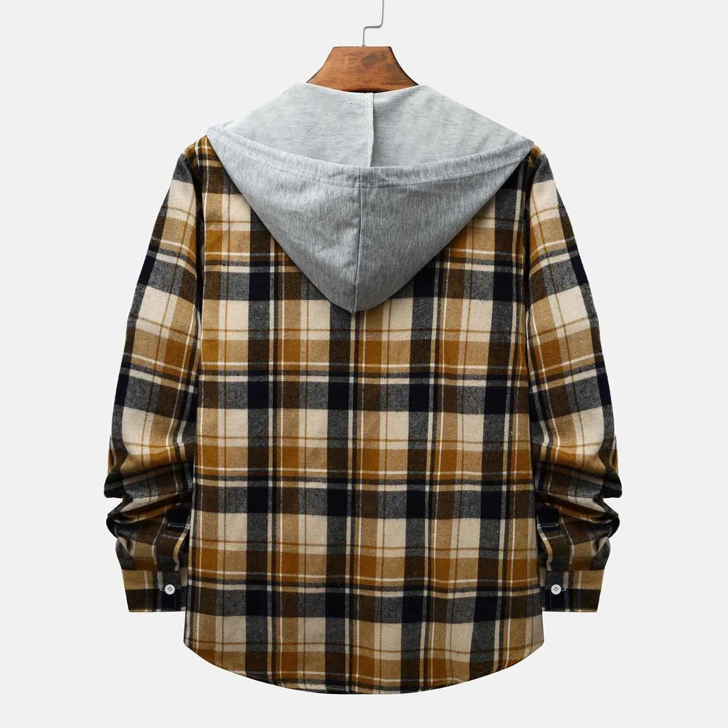 Plaid Hoodies Jackets for Men Relaxed Fit Zip Up Long Sleeve Fleece Lined Casual Plaid Jacket Color Block Stitching