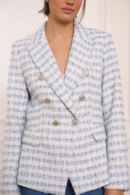 Plaid Tweed Blazer Jacket Sky Blue