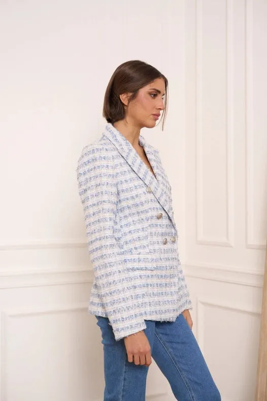 Plaid Tweed Blazer Jacket Sky Blue