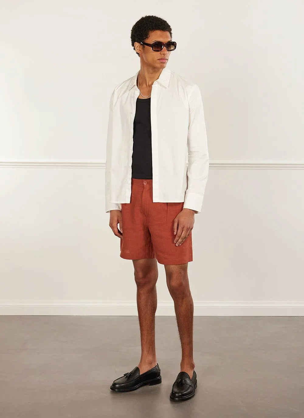 Pleated Linen Shorts | Rust