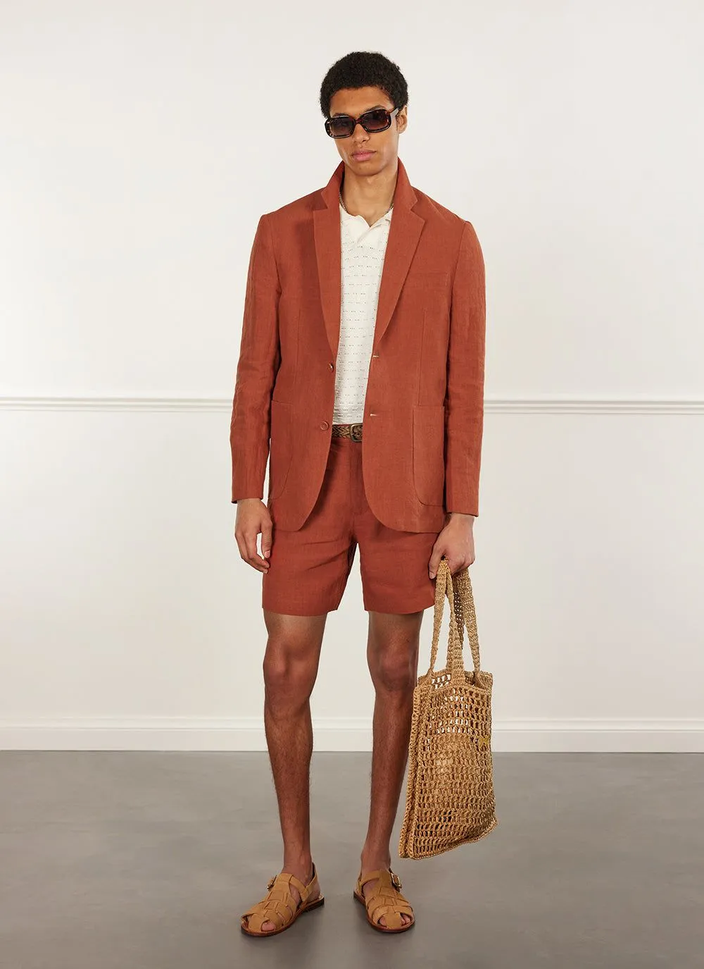 Pleated Linen Shorts | Rust