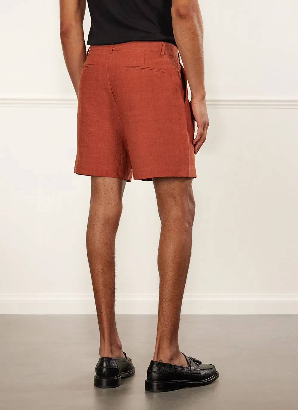 Pleated Linen Shorts | Rust