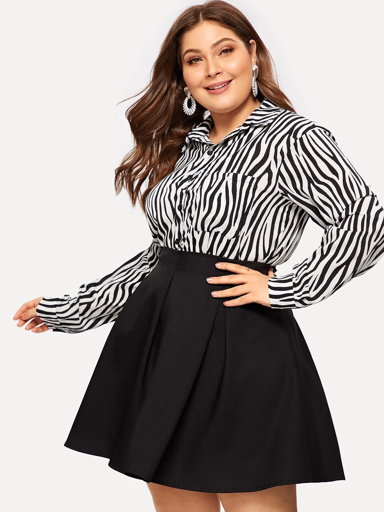 Plus Zip Back Solid Skirt
